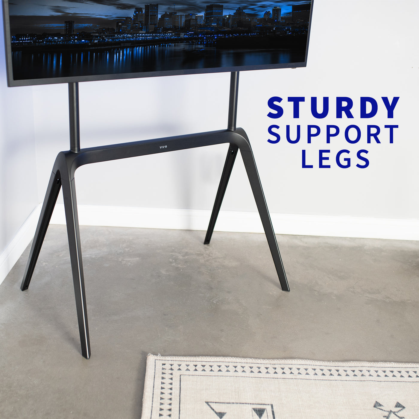 Easily incorporate this TV stand into your modern space with minimal surface contact and a low-profile look.