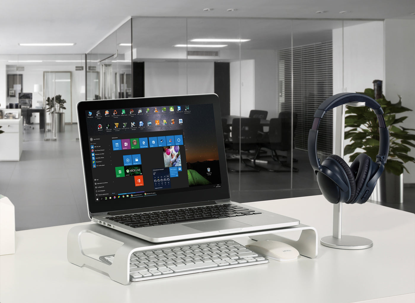 Elevate your monitor 2.25 inches off the surface of your desk with a monitor riser.