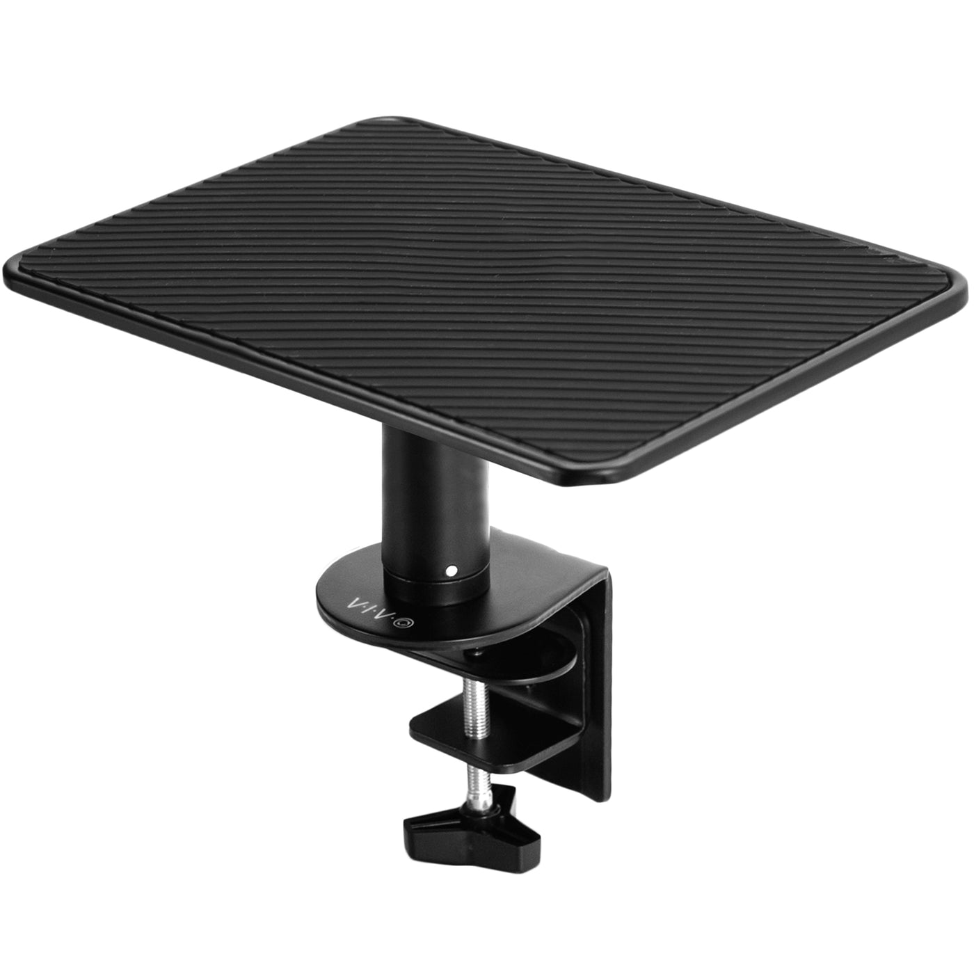 Secure clamp-on desk mount riser for laptop or monitor that provides ergonomic viewing and reduces strain.