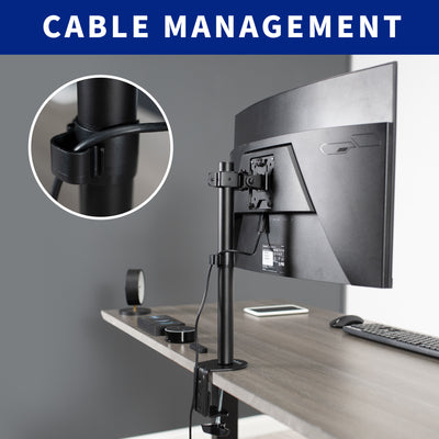 Sturdy adjustable single monitor ergonomic desk mount with cable management.
