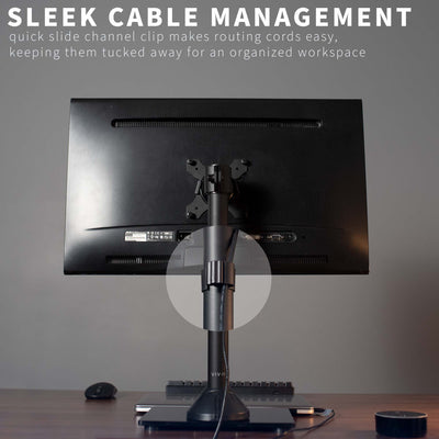 Sleek cable management is provided along the center pole.