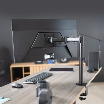 A monitor mounted with a clamp on stand from VIVO.