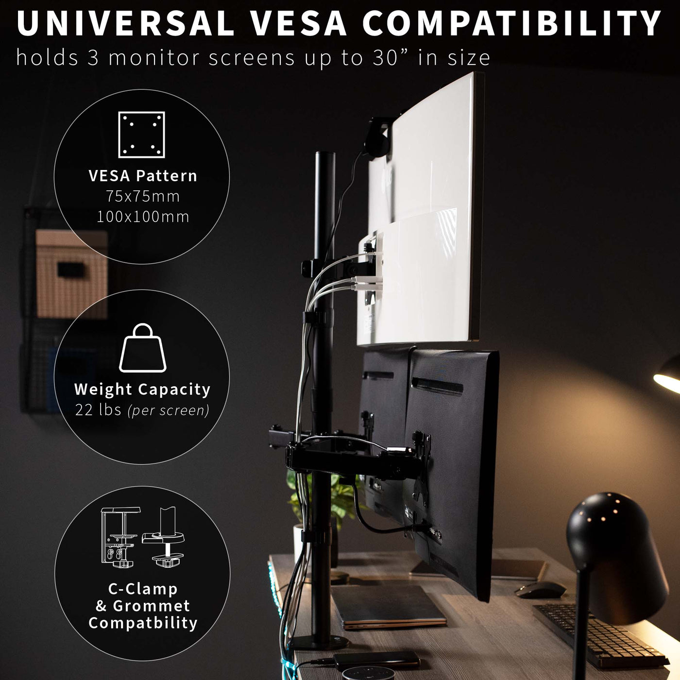 Universal VESA Compatible Triple Monitor Desk Mount