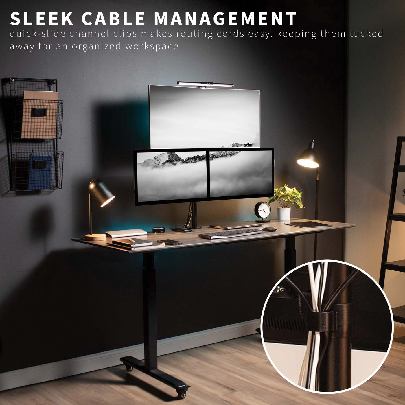 Triple Monitor Desk Mount with Cable Management