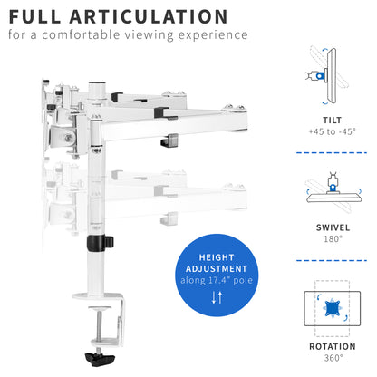 Sturdy height adjustable triple monitor desk mount.