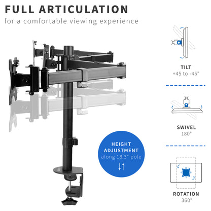 Sturdy height adjustable triple monitor desk mount.