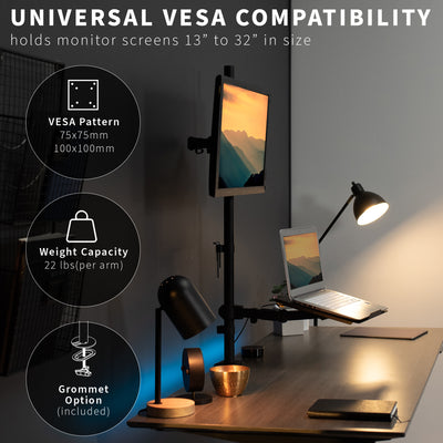 Sturdy single monitor and laptop extra tall desk mount with universal VESA compatibility.