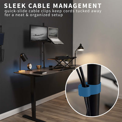 Sturdy single monitor and laptop extra tall desk mount with cable management.