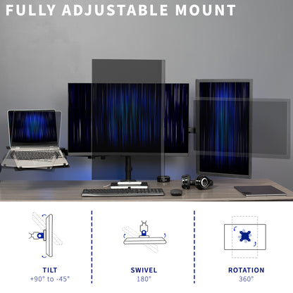 Black Dual Monitor + Single Laptop Desk Mount