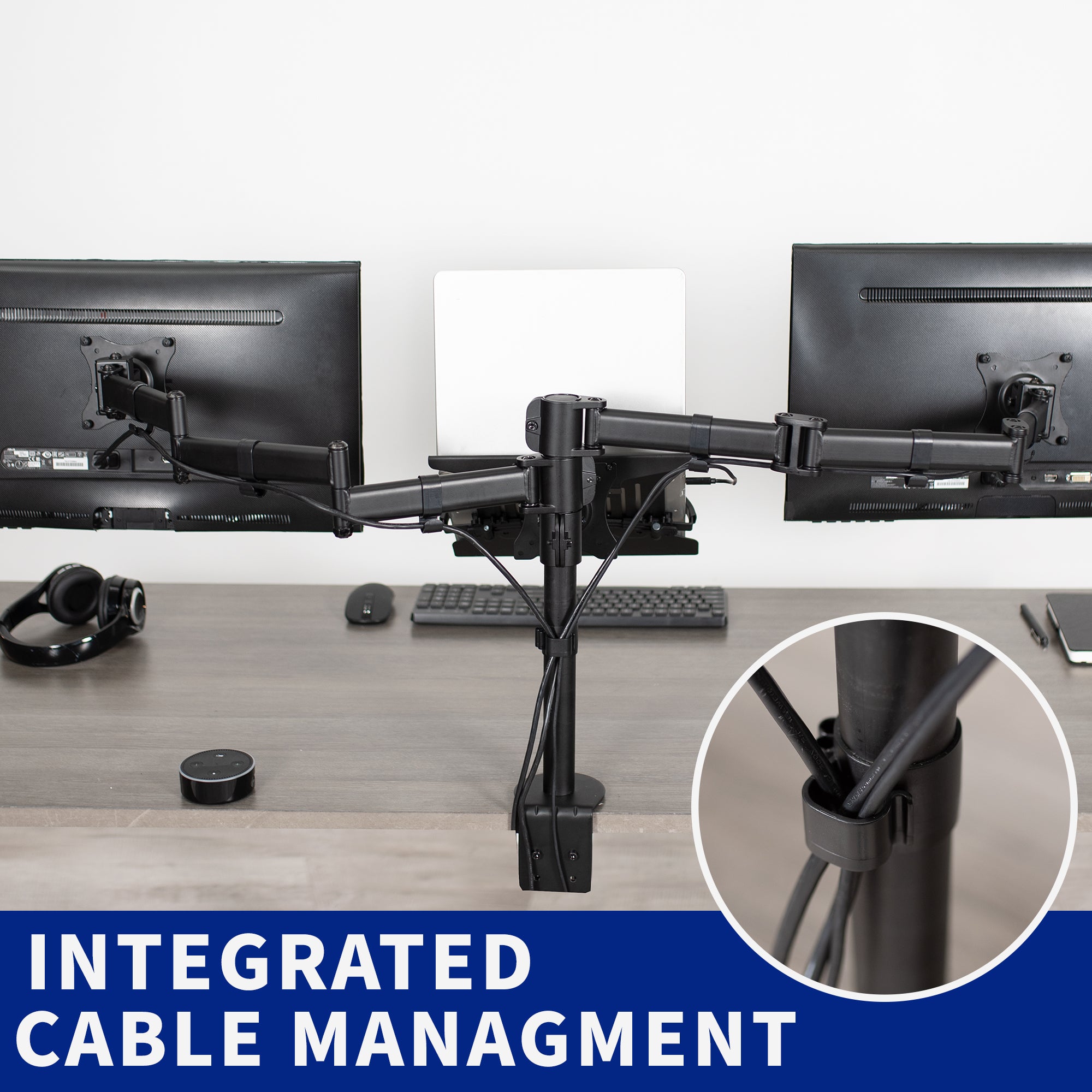 Black Dual Monitor + Single Laptop Desk Mount