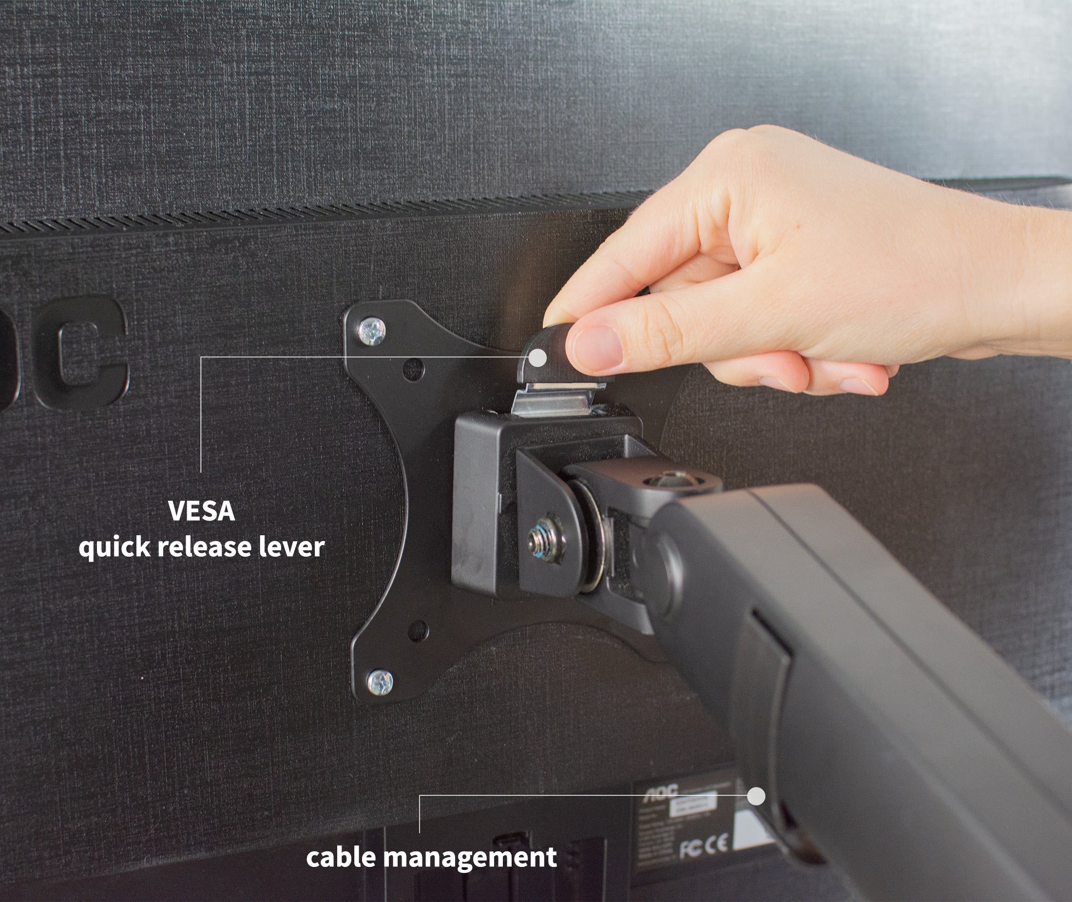 Pneumatic Arm Single Monitor Desk Mount with Cable Management