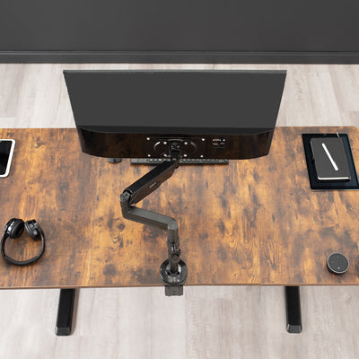Sturdy adjustable pneumatic arm single monitor ergonomic desk mount for office workstation.
