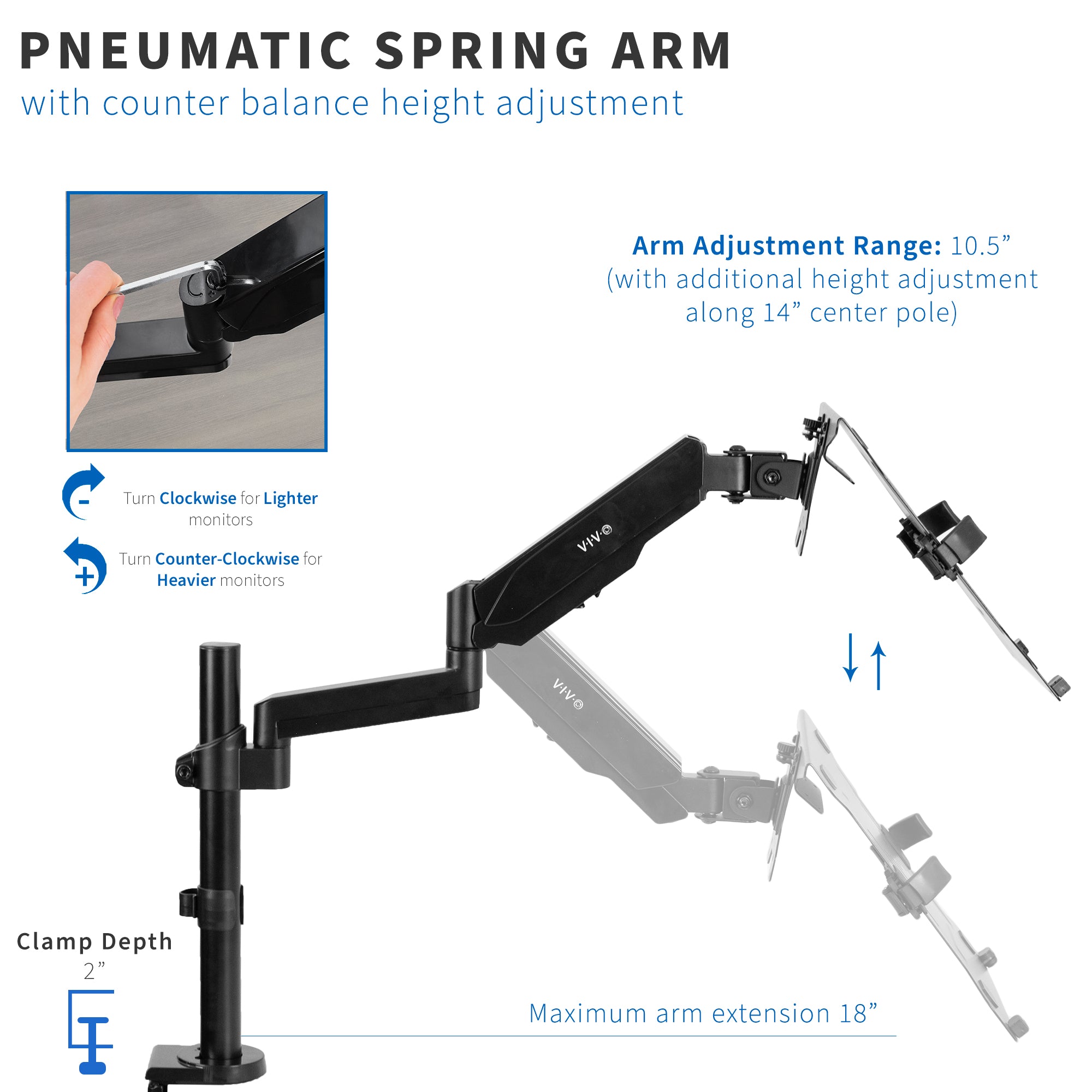 Pneumatic Arm Single Laptop Desk Mount