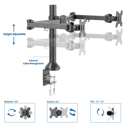 Dual Monitor Desk Mount with Height Adjust and Cable Management