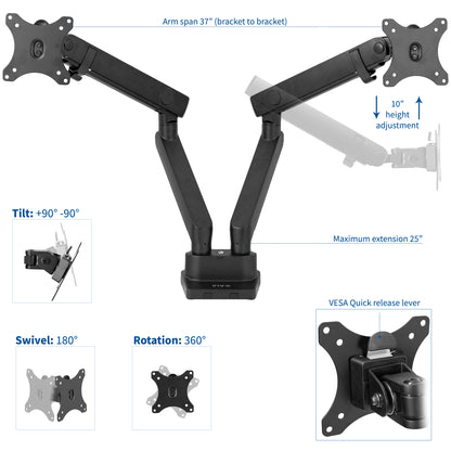 Pneumatic Arm Dual Monitor Desk Mount