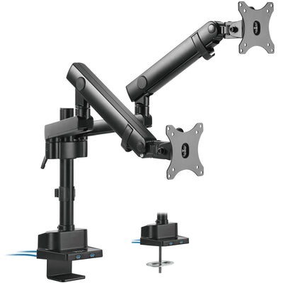 Pneumatic Arm Dual Monitor Desk Mount with USB