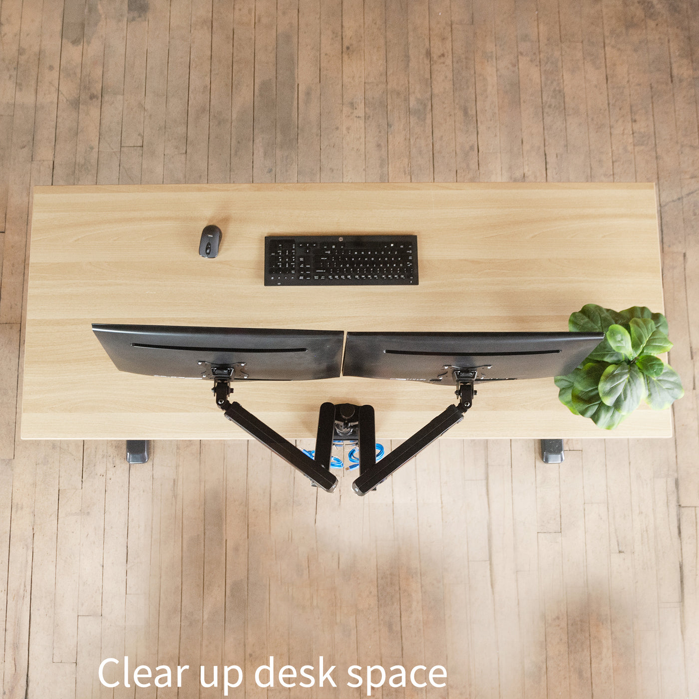 Space Saving Pneumatic Arm Dual Monitor Desk Mount with USB