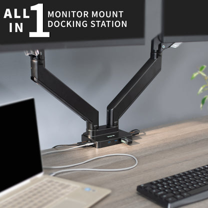 Pneumatic Arm Dual Ultrawide Monitor Desk Mount with Docking Station