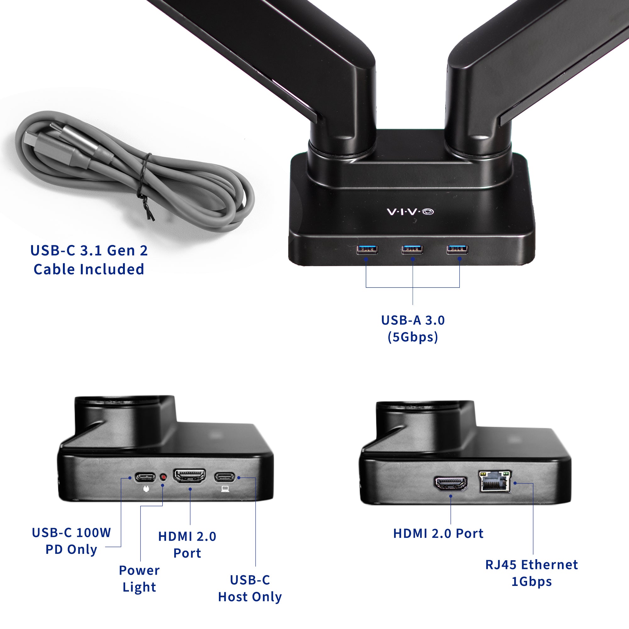 Pneumatic Arm Dual Ultrawide Monitor Desk Mount with Docking Station