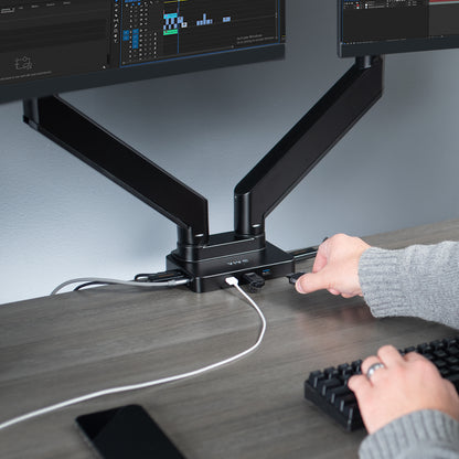 Pneumatic Arm Dual Ultrawide Monitor Desk Mount with Docking Station - Up to 35" Screens