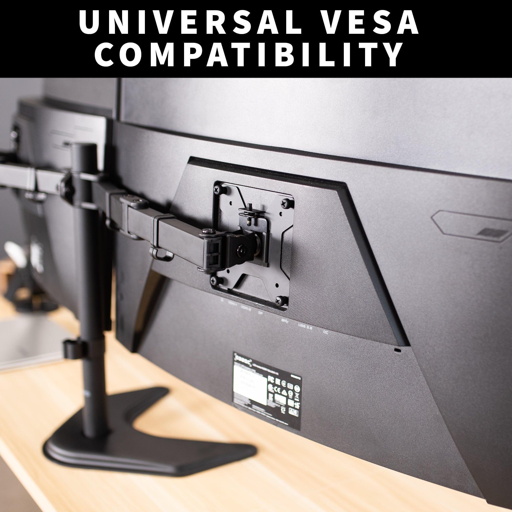 Constructed of high-grade steel, this dual monitor desk stand was built to resist scratches and support two 13" to 32" LCD screens weighing up to 22 pounds each.