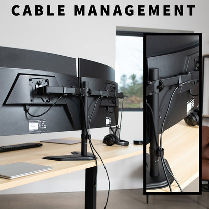 Constructed of high-grade steel, this dual monitor desk stand was built to resist scratches and support two 13" to 32" LCD screens weighing up to 22 pounds each.