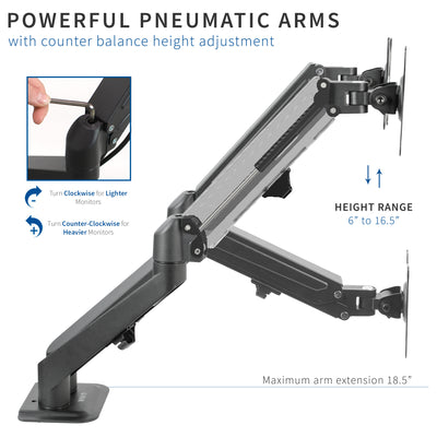 Height Adjustable Pneumatic Arm Dual Monitor Desk Mount