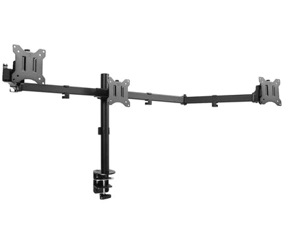 Sturdy flush to wall height adjustable triple monitor desk mount.