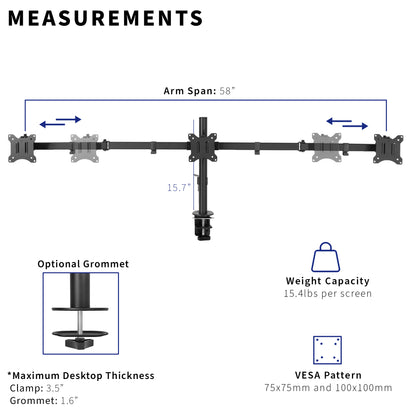 Sturdy flush to wall height adjustable triple monitor desk mount.