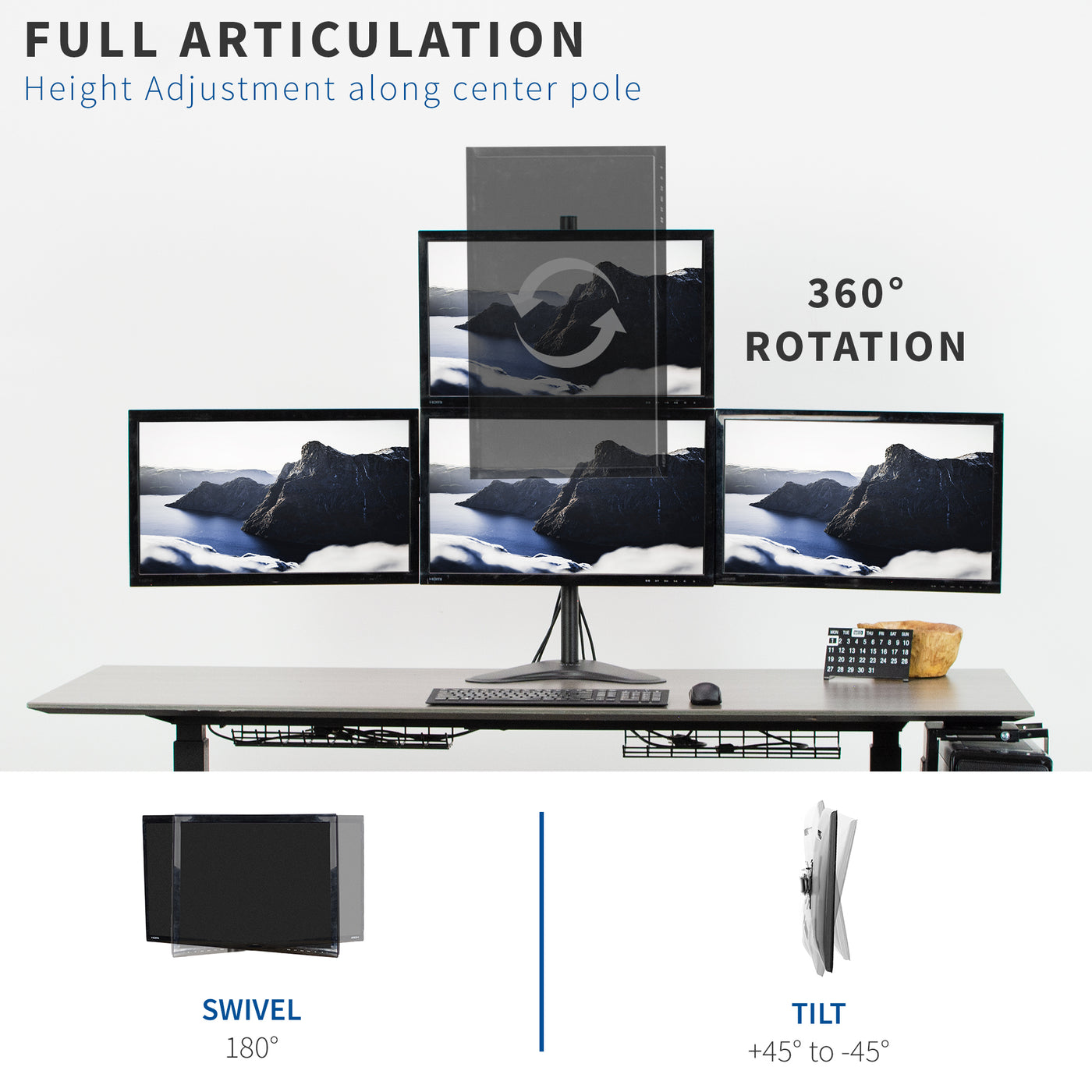 Quad Monitor Desk Mount full articulation