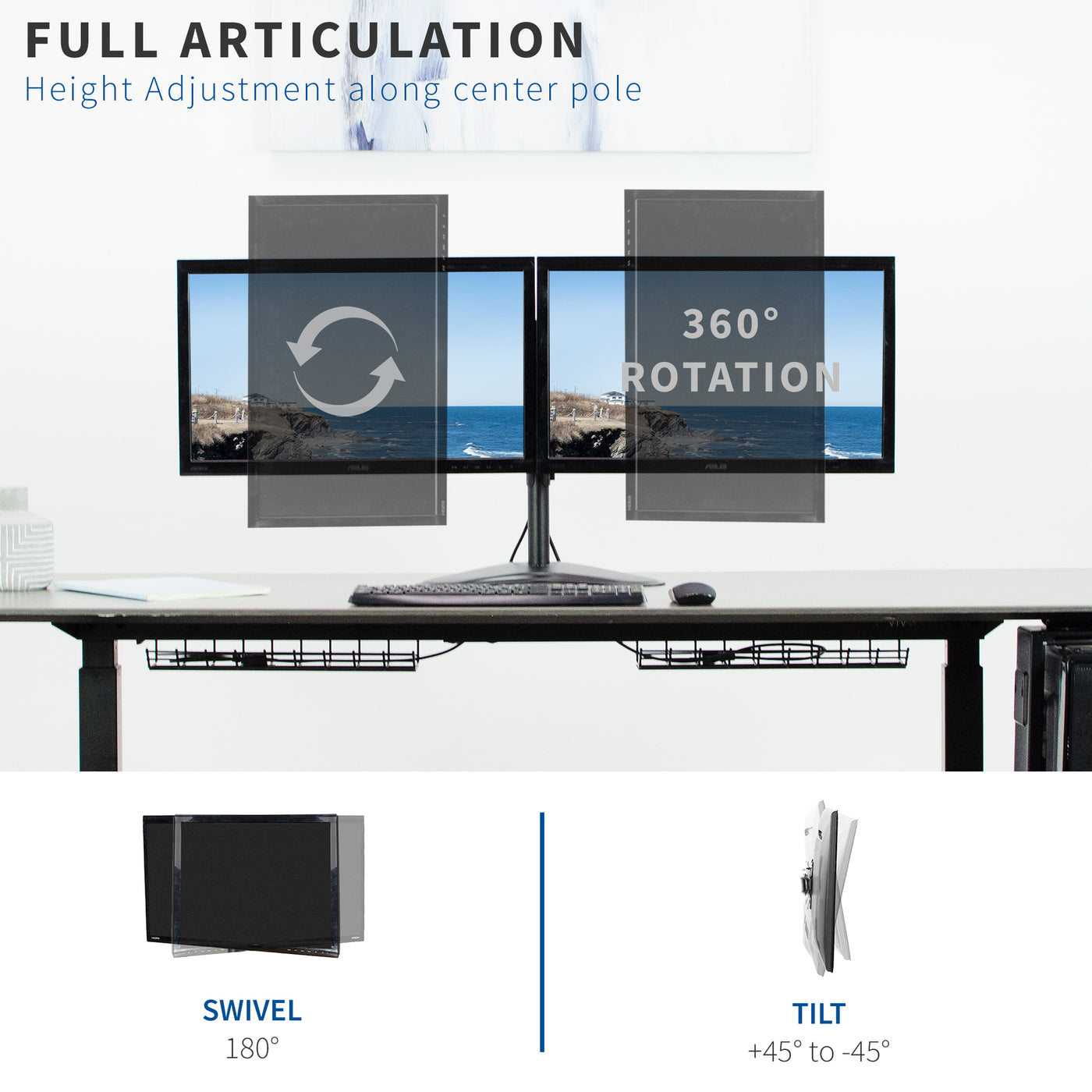 Dual Monitor Desk Stand full articulation