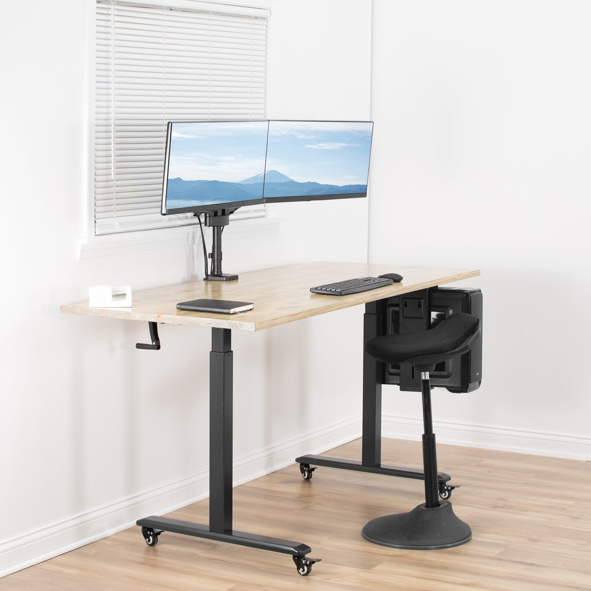 Pneumatic Arm Dual Monitor Desk Mount