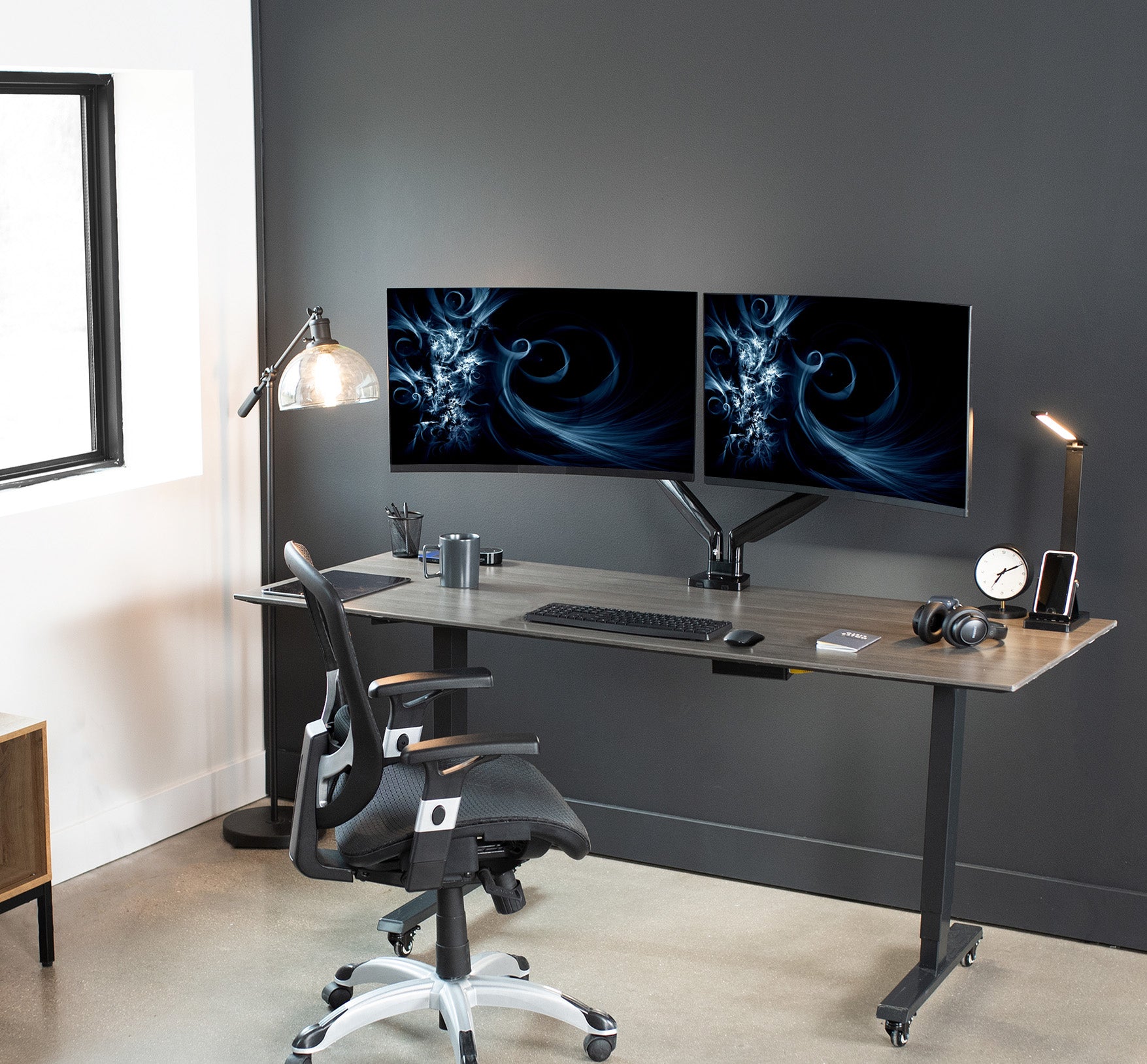 VIVO Premium Aluminum Heavy Duty Dual Monitor Mount holds two 13” to 35” monitors weighing 2.2 lbs to 30.9 lbs each, including ultra-wide screens.