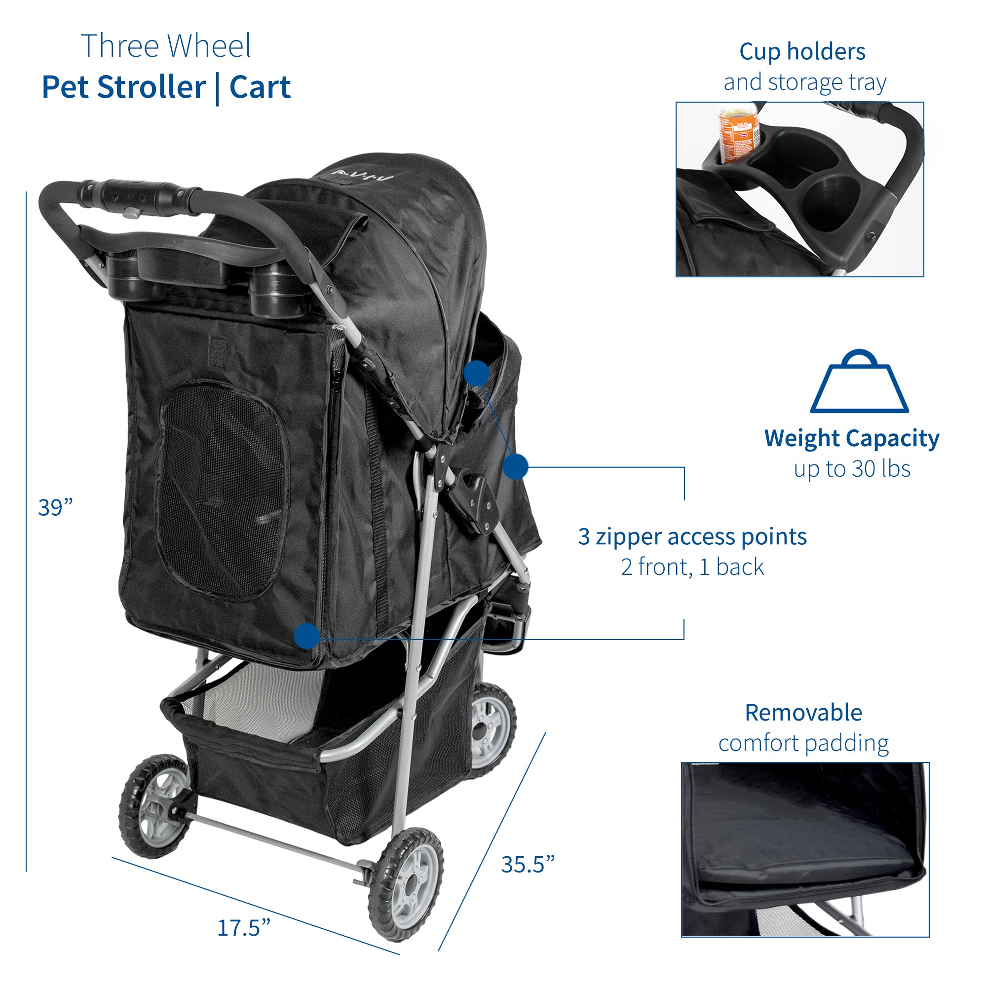 Black Three Wheel Pet Stroller